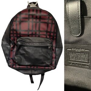 COACH Men’s Charles Plaid LEATHER BACKPACK Like New